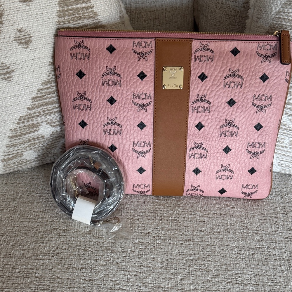 MCM Pink and Brown Monogram Pouch